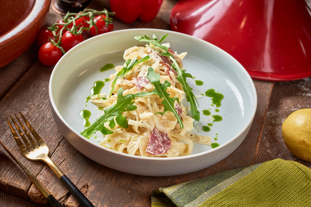 BEEF FETTUCCINE CARBONARA